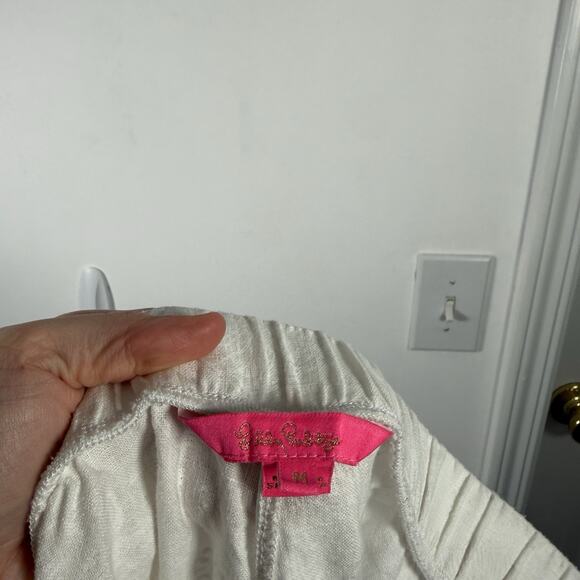 Lilly Pulitzer Daylen Linen Palazzo Pants White Seashell 31" Preppy Womens Med - Picture 7 of 9